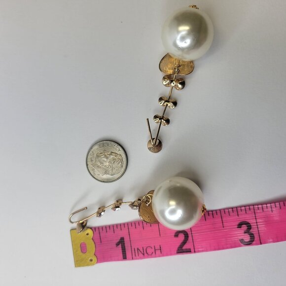 Pearl and Crystal Dangle Earrings - Picture 5 of 7